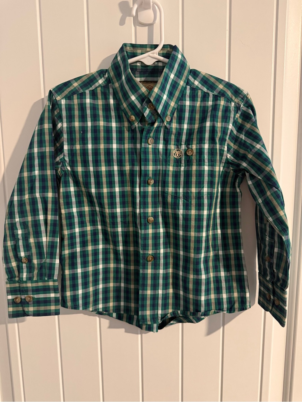 Wrangler Boys Green Plaid Button-Up Shirt – XS